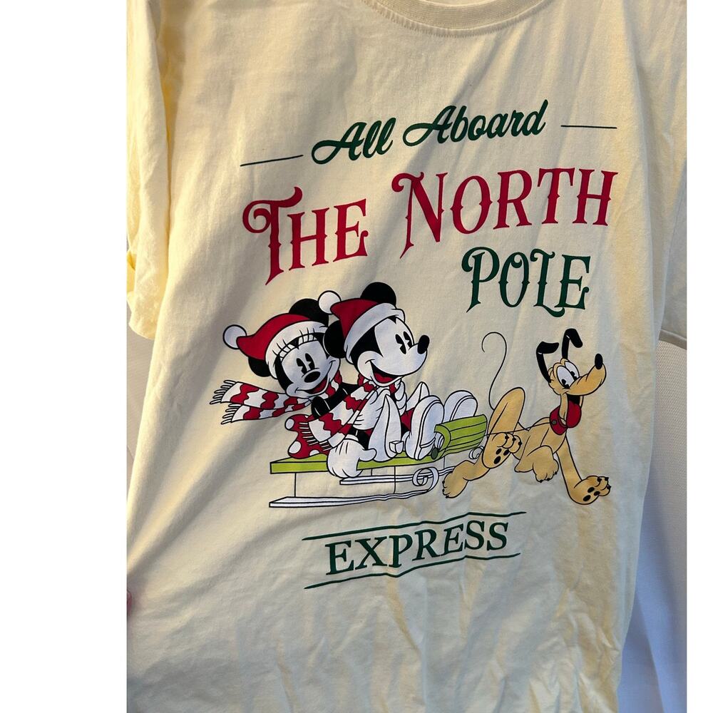 Disney North Pole Express T Shirt Cream Mickey Minnie Pluto